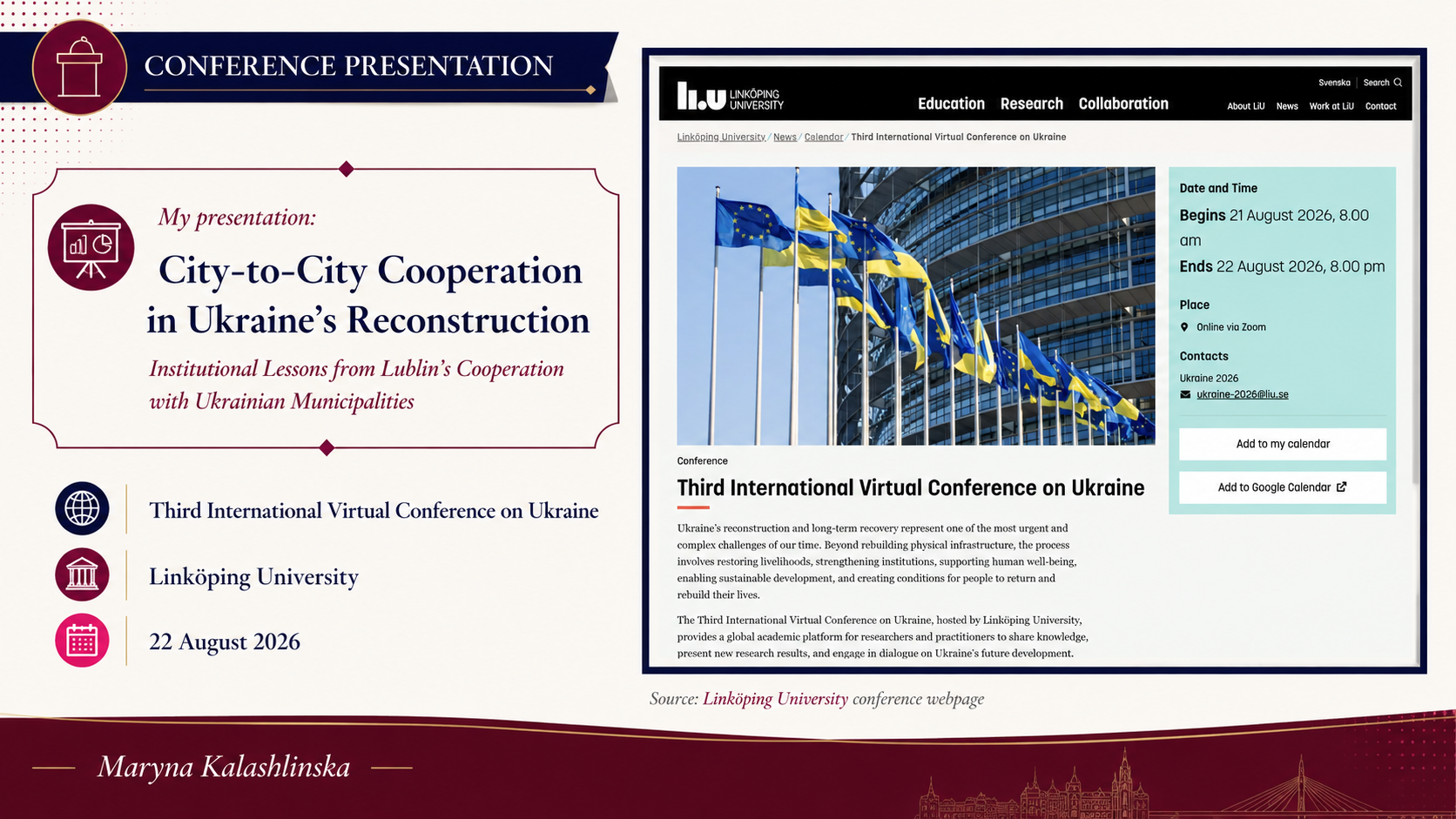 Presentation at the Third International Virtual Conference on Ukraine, Sweden